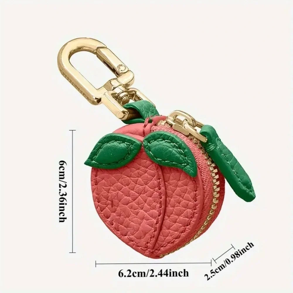 Peach Purse Bag Charm Zippered Coin AirTag AirPod storage Keychain NWT